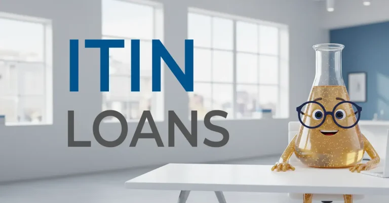 Solution Sam sitting at a desk with the words INIT Loans in large font next to him