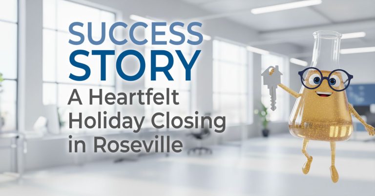 Solution Sam holding a house key next to the words Success Story A Heartfelt Holiday Closing in Roseville
