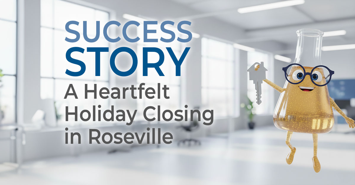 Solution Sam holding a house key next to the words Success Story A Heartfelt Holiday Closing in Roseville