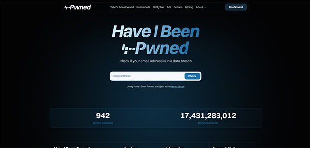 Screenshot of the HaveIBeenPwned.com website