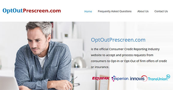 A screenshot of the OptOutPreScreen.com webiste