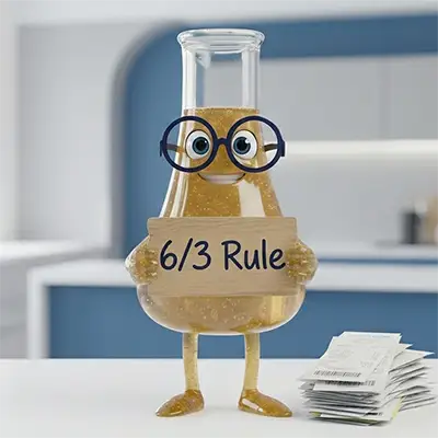 Solution Sam holding a sign that says 6/3 Rule