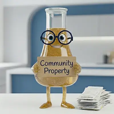 Solution Sam holding a sign that says Community Property.