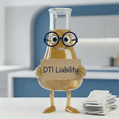 Solution Sam holding a sign that says DTI Liability
